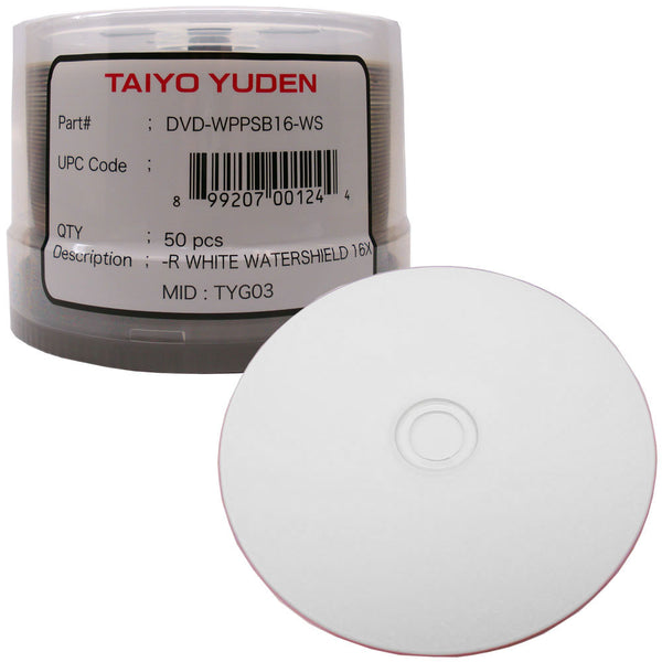 Taiyo Yuden DVD-R 4.7GB White Inkjet Hub Water Guard